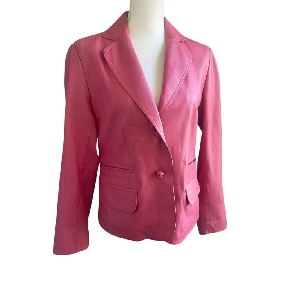 Vintage Pamela McCoy Collections Leather Fuchsia Blazer Jacket S